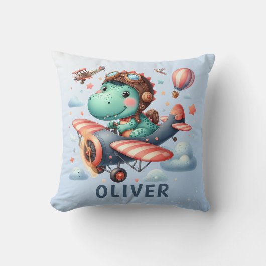 Coussin Joli dinosaure Trex pilotant un avion charmant (Recto)