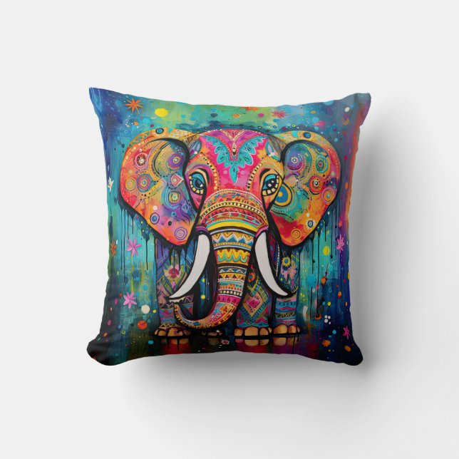 Coussin Joli Eléphant Coloré Funky Mélange Média Animal Th (Recto)