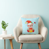 Coussin Joli elfe de Noël & Oiseau cardinal sur Turquoise (Chaise)