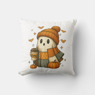 Coussin Joli Fantôme Buvant du Café Halloween