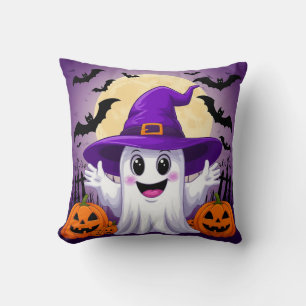 Coussin Joli fantôme de dessin animé avec un chapeau de so