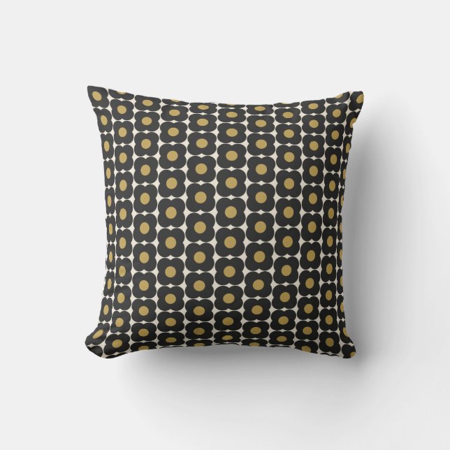 Coussin Joli Fleur Pop Rétro Noir Or Noël Fête (Recto)