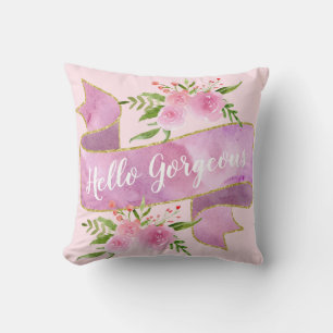 Coussin Joli Fleur Rose Pâle Bonjour Magnifique Or