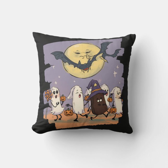 Coussin Joli Ghost Kids Trick ou Treat Sous Lune Éffrayant (Recto)