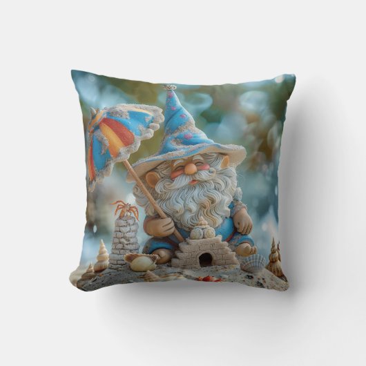 Coussin Joli gnome de plage avec parapluie (Recto)