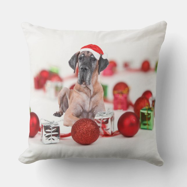 Coussin Joli Great Dane  Chien Chapeau de Noël de Père Noë (Recto)