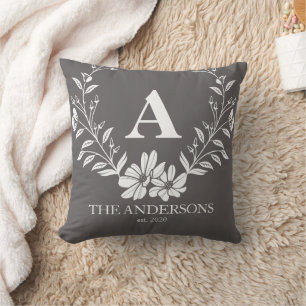 Coussin Joli gris Personnalisé Monogramme initial
