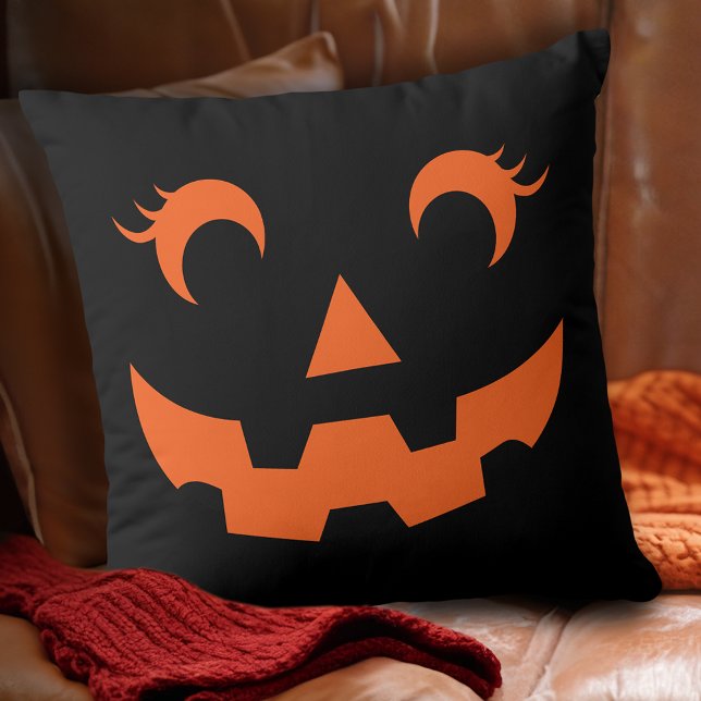 Coussin Joli Halloween Jack O'Lantern Citrouille Face Noir (Créateur téléchargé)