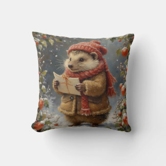 Coussin Joli hérisson de Noël de style vintage