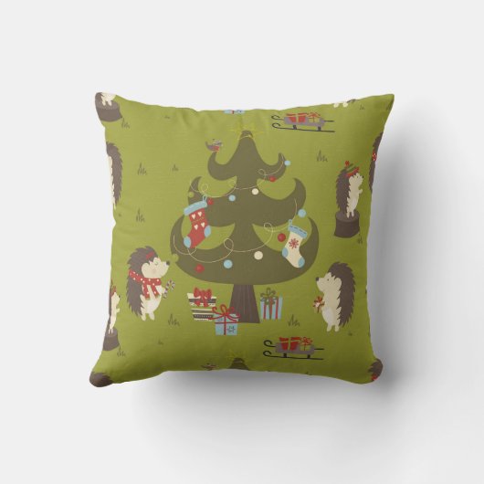 Coussin Joli hérisson vert avec arbre de Noël (Verso)