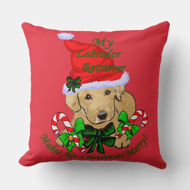 Coussin Joli Jaune Lab Chiot Noël (Recto)