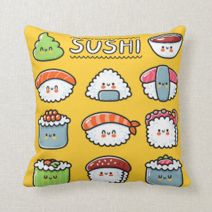 Coussin Joli joli joyeux sushi maki rouleaux dessin animé 