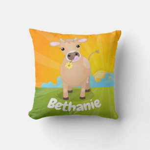 Coussin Joli joli maillot de vache et dessin de fleurs