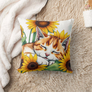 Coussin Joli Kitten Endormi et Tournesols