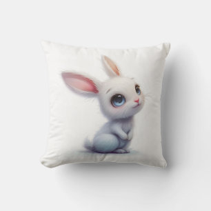 Coussin Joli lapin blanc aux grands yeux bleus