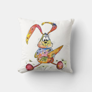Coussin Joli lapin blanc coloré avec carotte
