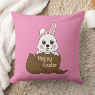 Coussin Joli lapin blanc dans un oeuf au chocolat Joyeux P
