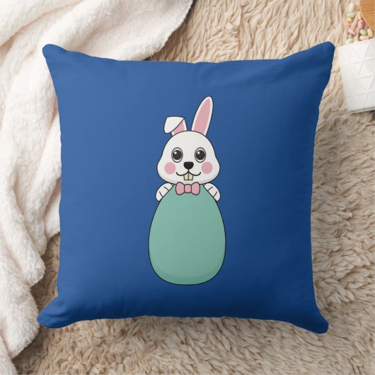 Coussin Joli lapin blanc tenant l'oeuf de Pâques (Couverture)