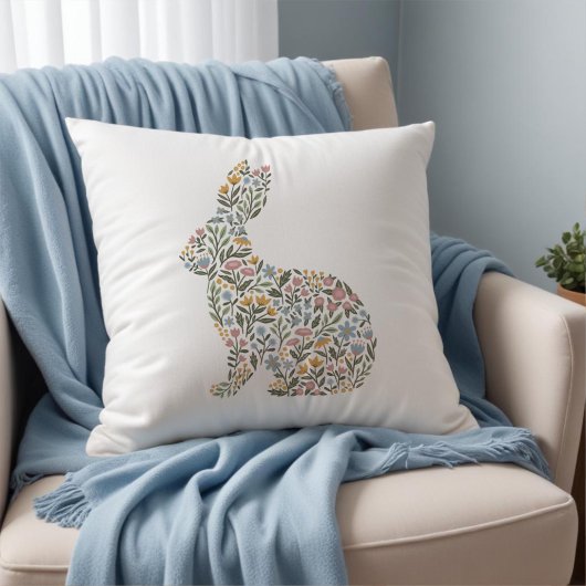 Coussin Joli lapin de fleur sauvage Pâques printemps