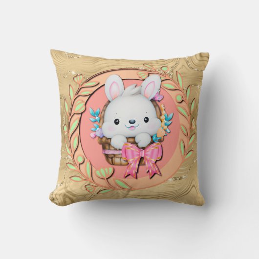 Coussin Joli lapin de Pâques assis dans le panier (Recto)