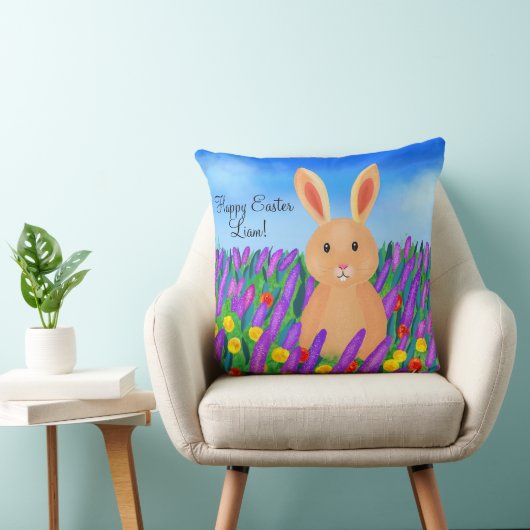 Coussin Joli lapin de Pâques dans les fleurs (Chaise)