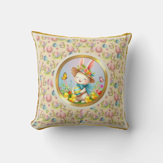 Coussin Joli lapin de Pâques et joyeuses fleurs de printem (Recto)