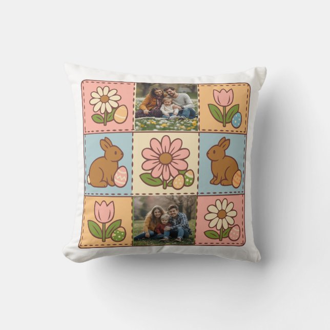 Coussin Joli lapin de Pâques pastel Fleur Patchwork 2 Phot (Recto)
