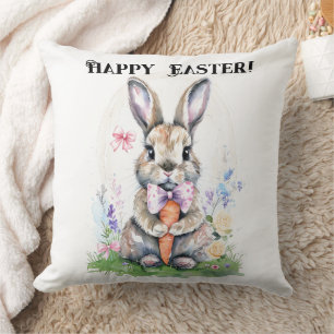 Coussin Joli lapin de Pâques vintage aquarelle