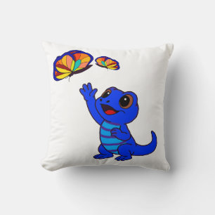Coussin Joli Lézard de Dessin Animé Bleu Attrapant des Pap