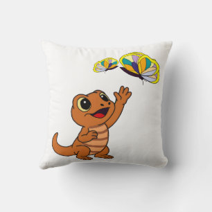 Coussin Joli Lézard de Dessin Animé Brun Attrapant des Pap