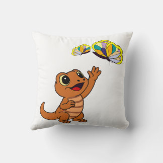 Coussin Joli Lézard de Dessin Animé Brun Attrapant des Pap