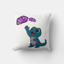 Joli lézard de dessin animé sarcelle tendant la ma