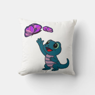 Coussin Joli lézard de dessin animé sarcelle tendant la ma