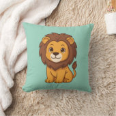Coussin Joli lion de dessin animé sur fond vert (Couverture)