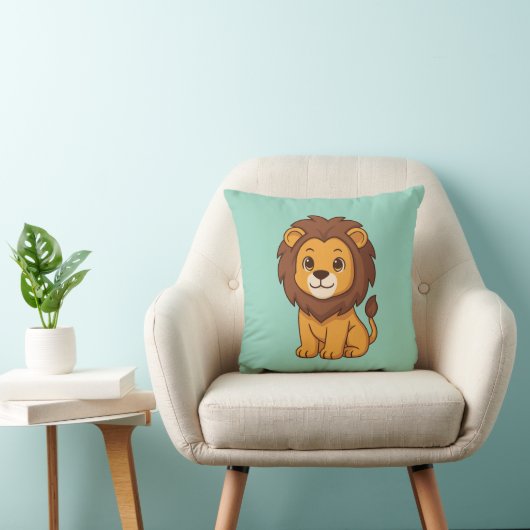 Coussin Joli lion de dessin animé sur fond vert (Chaise)