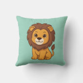 Coussin Joli lion de dessin animé sur fond vert (Verso)