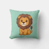 Coussin Joli lion de dessin animé sur fond vert (Recto)