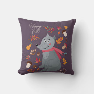 Coussin Joli loup d'automne avec texte personnalisé