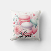 Coussin Joli Macaron Rose et Blanc & Amour Coeurs (Recto)