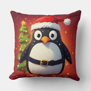 Coussin 🎁 Joli Manchot Père Noël Style de Noël des Fêtes 