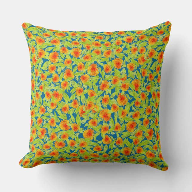 Coussin Joli Marigolds de campagne orange sur bleu et vert (Recto)