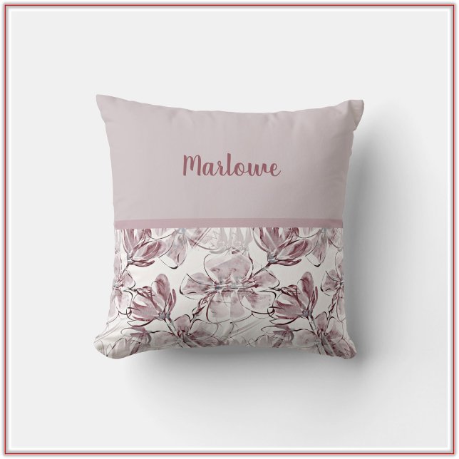 Coussin Joli Mauve Floral et Bloc de couleur (Créateur téléchargé)