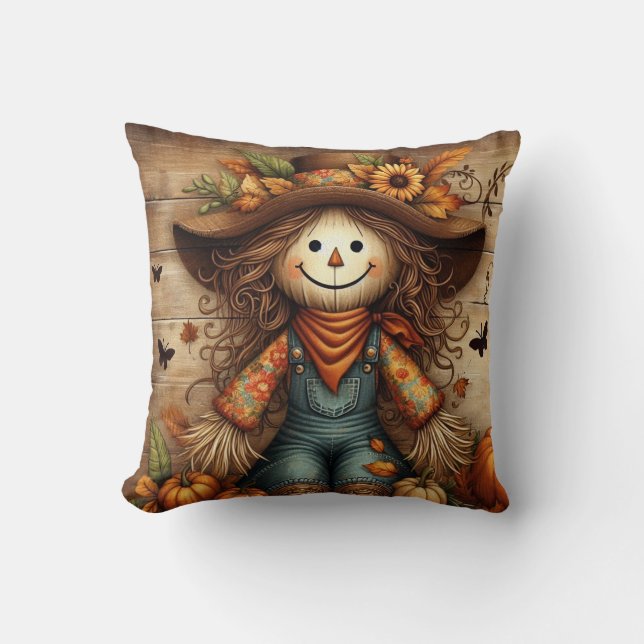 Coussin Joli moineau rustique et feuillage d'automne (Recto)