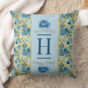 Coussin Joli Monogramme Bleu Pays Floral Joyeux Lieu