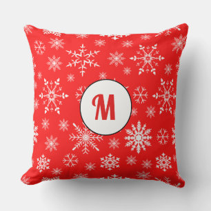 Coussin Joli monogramme cadeau motif rouge flakes unique
