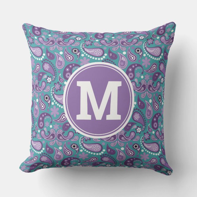 Coussin Joli monogramme chic décontracté violet et bleu pa (Recto)