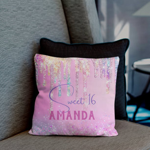 Coussin Joli monogramme d'anniversaire de parties scintill