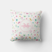 Coussin Joli monogramme de fleurs sauvages rose pastel ave (Recto)