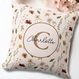 Coussin Joli Monogramme floral rose pâle