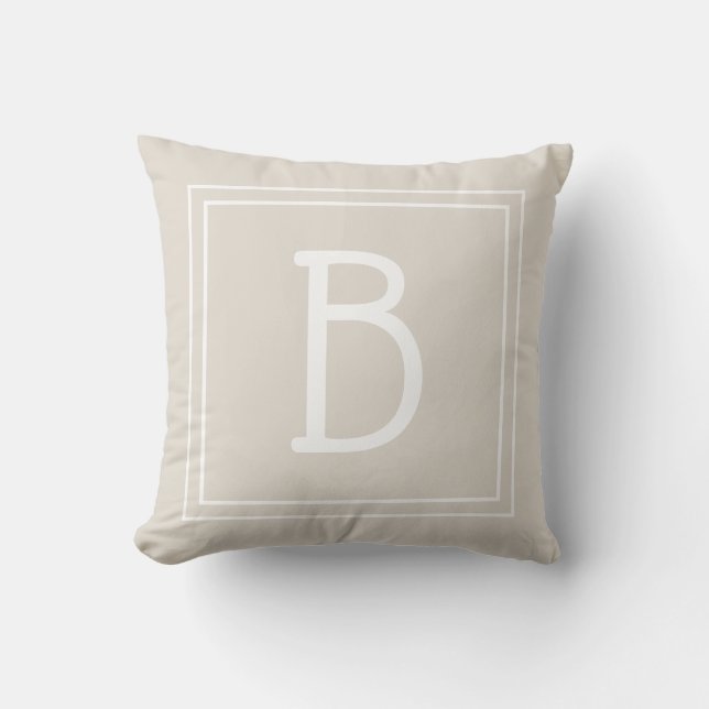 Coussin Joli monogramme initial carré rustique en beige mo (Recto)